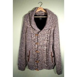 Men's David Bitton Knitted Coat Heather Ivory Faux Far with Full Zip Size XL